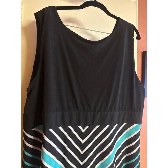 Catherines 3X Maxi Dress Black & Teal Chevron Patterned Sleeveless Flowy Hi-Low - Picture 6 of 8
